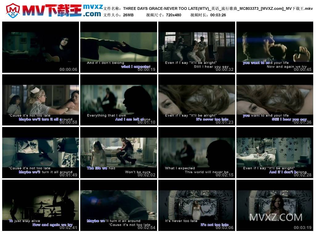 THREE DAYS GRACE-NEVER TOO LATE(MTV)_英语_流行歌曲_MC803373